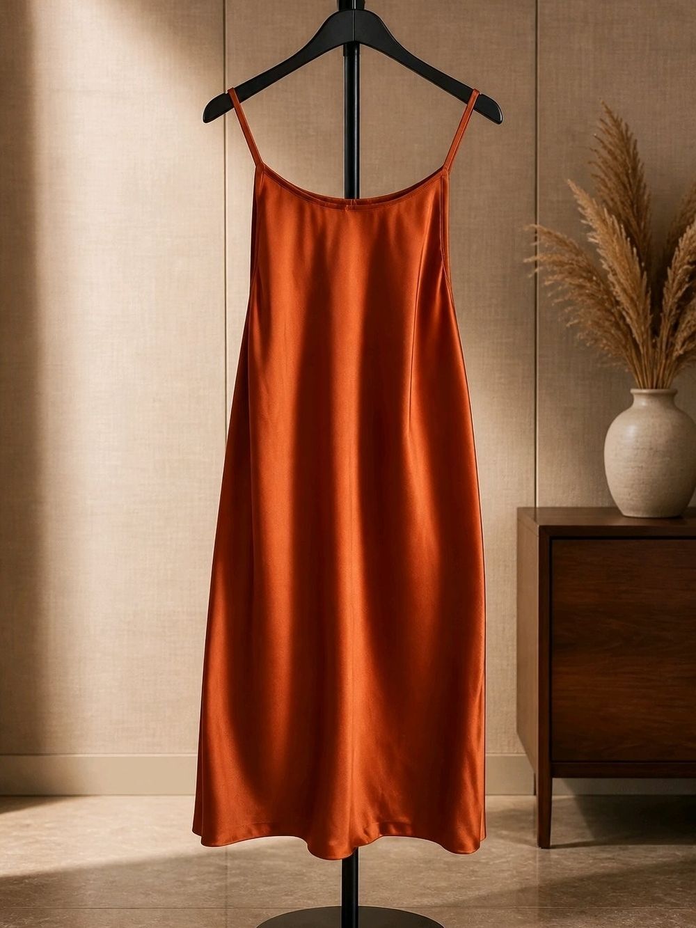 Cotton Slip Dress in Rich Rust